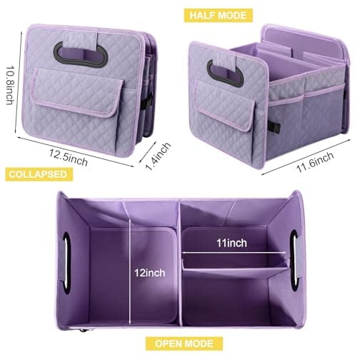 JiatuA Car Trunk Organizers and Storage for SUV, Collapsible Multi Compartment Container Box Adjustable Car Accessories for Women Men, Light Purple — view 5