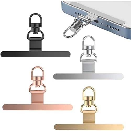 hankousi 4Pcs Phone Tether Tab Set, 360° Rotating Alloy Mobile Replacement Lanyard Patch Silver Black Gold & Rose Gold Universal Lanyard Adapter for Phones