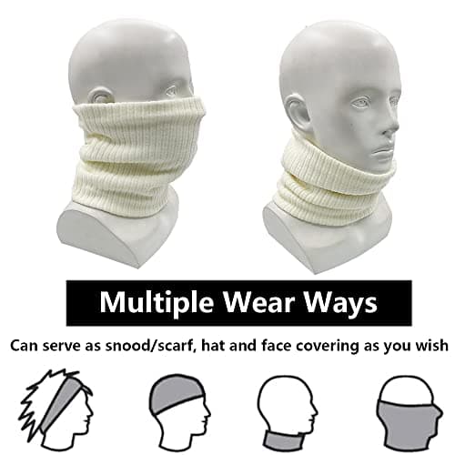 ehsbuy Fleece Neck Warmer Thermal Snoods Unisex Thick Winter Cold Weather Knitted Circle Scarf for Cycling Motocycle Sports (White) — view 2