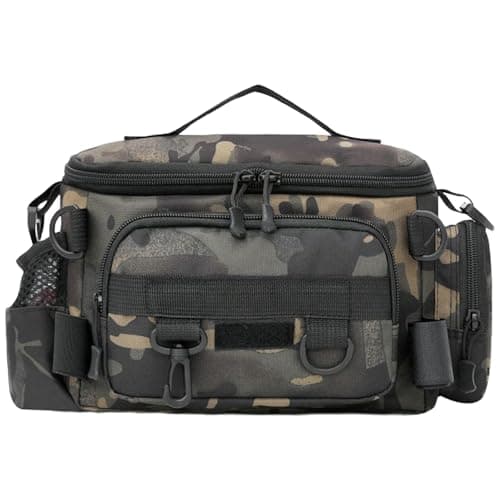 Fishing Tackle Bag, Waterproof Shoulder Backpack for Carp Fishing, Portable Organizer Pouch with Multi-Function Storage, Outdoor Camouflage Hiking Travel Pack,25 * 16 * 11CM (Green)