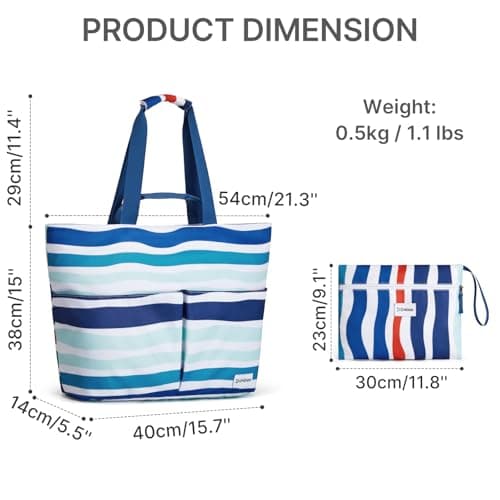 G4Free Foldable Beach Bags for Women, Sandproof Waterproof Beach Tote Bags with Double Handle, Lightweight Compartment Pool Travel, Blocked Ripples — view 3
