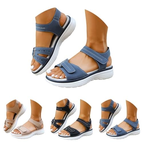 Orthopedic Sandals for Women UK Plantar Fasciitis Comfort Wedge Sandals Open Toe Ankle Strap Sandal Summer Wide Fit Cushion Walking Shoes Ladies Casual Summer Sandal with Arch Support 1-Blue, 5 — view 4