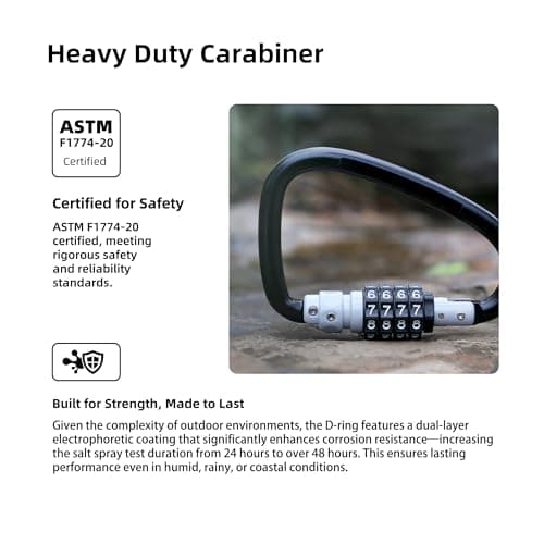 UP Security Combination Lock D Ring with Retractable Cable, 4 Digit Combo Lock for Helmet Safe, Backpack, Luggage Anti-Theft, Stroller, Scooter, Gym Locker, Fence, Travel, Outdoor Use (D Ring, Gray) — view 3