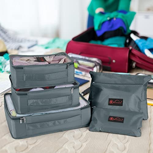 Vinsani 6pc Packing Cubes Travel Organiser Set for Suitcase, Grey — view 2