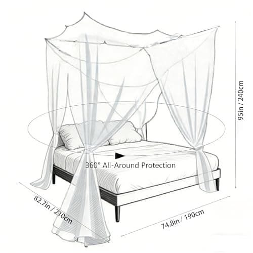 MC-Hotfire Mosquito Net for Single and Double Beds (210×190×240 cm) – Black 4-Corner Bed Canopy with 4 Openings, Includes Hanging Kit & Carry Bag – Fine Mesh Insect Net for Bedroom, Camping & Travel — view 2