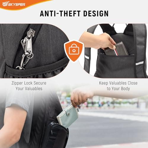 SKYSPER Small Anti Theft Hiking Backpack, 18L RFID Packable Travel Daypack Lightweight Foldable Rucksack for Walking Daytrip — view 3