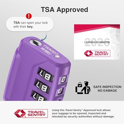 Puroma TSA Approved Luggage Lock, 4 Digit Combination Travel Locks Resettable Code Lock with Zinc Alloy Body for Suitcase, Toolbox, Backpack, Bag, Gym Locker, Basic Purple, Classic — view 2