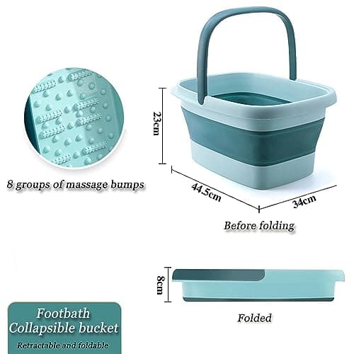 Foot Bath Basin with Massage Acupoint,Collapsible Plastic Pedicure Bowl with Handles,Foot Spa Bath 15L/4 Gallons Foot Soak Bowl and Mop Cleaning Bucket(Green) — view 2