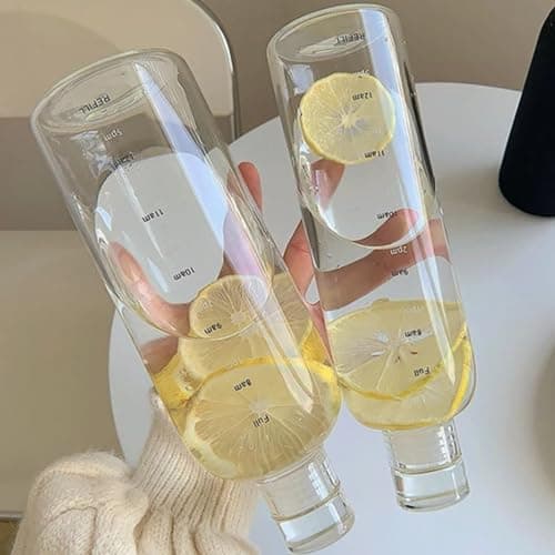 1 Litre Glass Water Bottle with Glass Lid | Large-capacity 34oz Desk Bottle With Time Markings | BPA Free Drinkware 1000 ml — view 2
