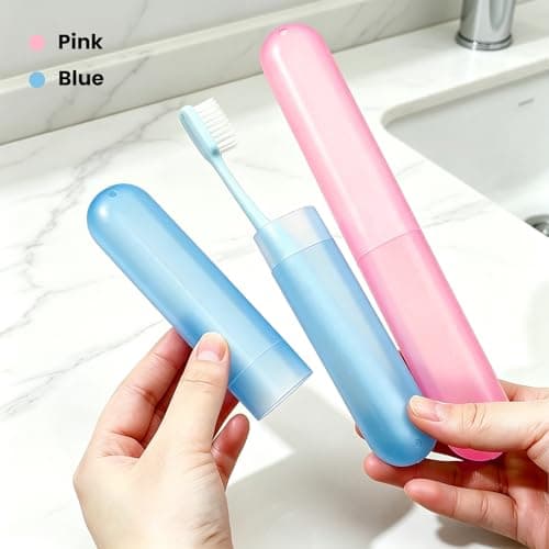 2pcs Travel Toothbrush Case, Toothbrush Cover for Travel with Drain Hole, Matte Blue Pink Toothbrush Case Storage Box for Travel Camping School Business — view 4