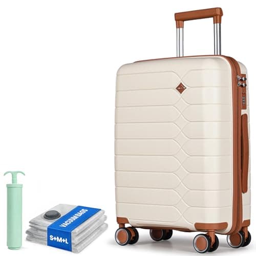 H.yeed Cabin Suitcase 55x40x20cm Cabin Luggage 20 inch Hard Shell Suitcase PP Lightweight Carry On Luggage with Spinner Wheels Approved for Ryanair EasyJet (Beige, 20 inch)