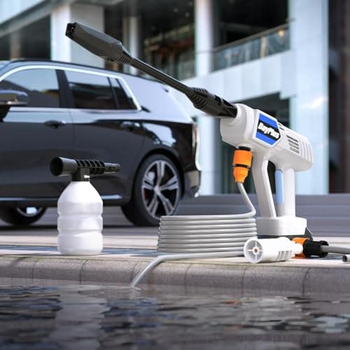 Battery Cordless Car High Pressure Washer Jet Water Wash Cleaner Gun Portable with 2pcs Li-Ion Battery, Charger, Adjustable Nozzle, Accessories, 2 quick release couplings and 5M+25CM Hose — view 2