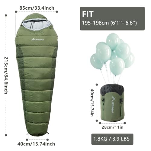 BISINNA 4 Season Mummy Sleeping Bag for Adults Cold Weather with Adjustable Hood, Phone Pocket for Hiking, Camping, Traveling, Adults & Kids (Green) — view 3