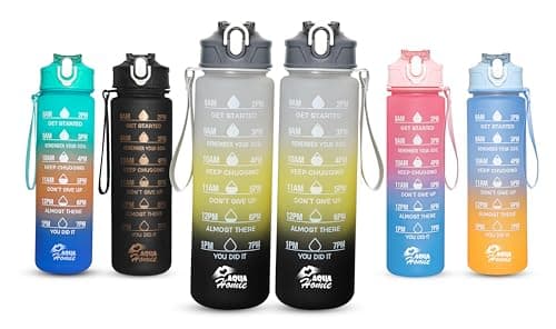 Pack of 2 Water Bottle with Straw 750ml – Leakproof BPA Free Sports Water Bottle for Gym, School & Travel – Motivational Drinking Bottle with Time Markings for Kids & Adults (Black-Yellow/Grey, 750ml)
