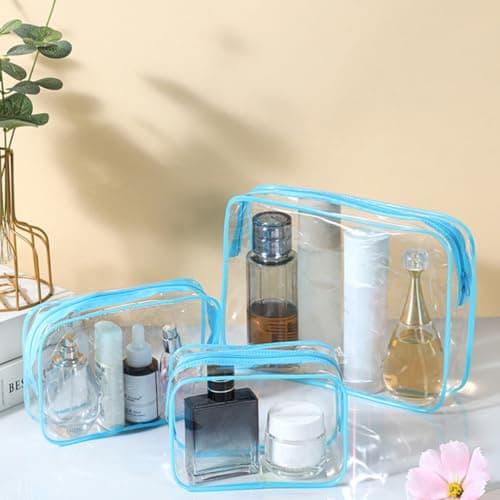3 Pack Clear Travel Toiletry Pouches Makeup Bags Large Capacity Waterproof PVC Cosmetic Organizers for Suitcase Storage (Orange) — view 6