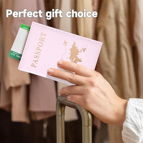 Noenaeni 2PCS Passport Holder, PU Leather Passport Cover, Blue, Pink — view 6