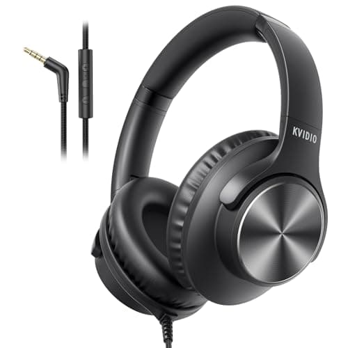 Wired Headphones with Mic, Over-Ear 3.5mm Corded Headphone for School Black