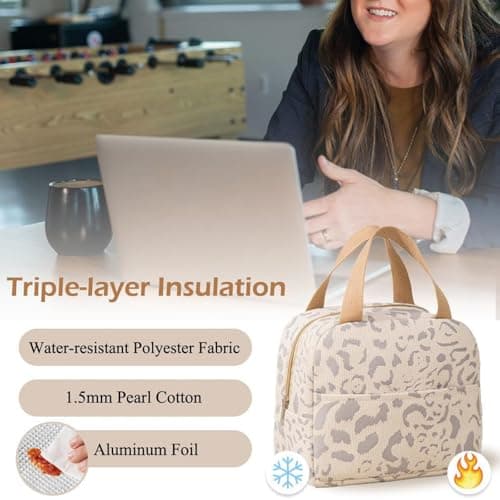 WUWYOUWL Corduroy Lunch Bag Large Capacity Waterproof CoolerBag (Beige) — view 5