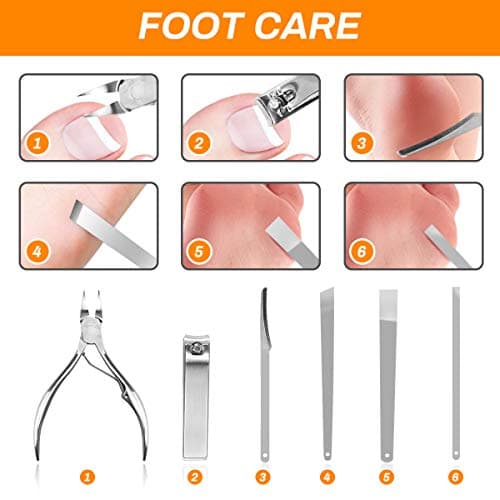 Manicure Set, CestMall 21pcs Nail Clippers Pedicure Kit Stainless Steel Professional Manicure Kit for Men Women Nail Care Tools Personal Home Travel Grooming Kits with Leather Case (Black) — view 6