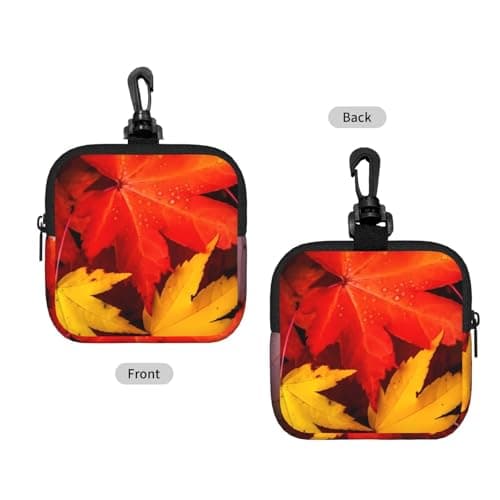 Mini Pouch with Carabiner, Neoprene Travel Makeup Bag with Zipper Tool Storage Pouch Autumn Leaves Maple Coin Purse Portable Earbud Case Waterproof Card Holder Wallet for Women Men — view 2