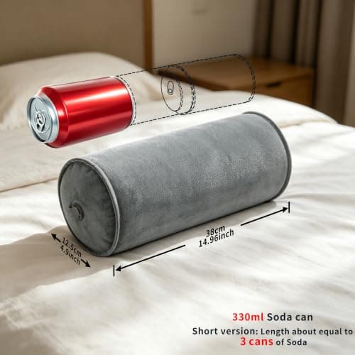 ONTYZZ Neck Roll Pillow Inflatable Neck Support Cushion Grey Sleeping Round Bolster Pad for Travel Car Plane Sofa Home Office Decor Cushion 12.5 * 30CM — view 2