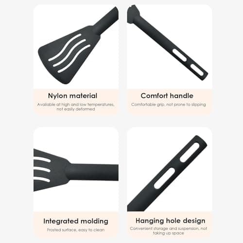 Nylon Kitchen Utensils Set 3-Piece, Non-Stick Cooking Tools Include Slotted Turner, Slotted Spoon and Spaghetti Fork, Heat Resistant Dishwasher Safe for Camping Travel Home Use — view 6