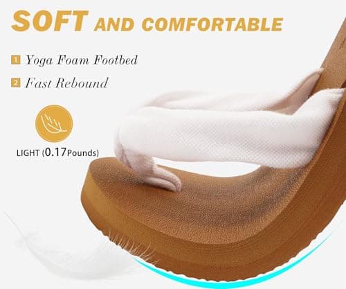 KuaiLu Flip Flops Women Fabric Support Sandals Beach Thong White Khaki 7 — view 3