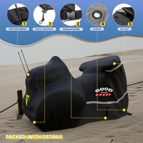 Rosefray Motorcycle Cover with Side+Top Box Heavy Duty 600D Waterproof for Touring Models Harley Davidson Ultra Limited,Road Glide Limited, Gold Wing,Road Master,Indoor & Outdoor Storage Black — view 5