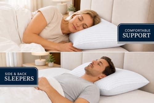 AmigoZone Hotel Quality Stripe 8 Pack Pillows - Bounce Back Pillow Cotton Blend With Virgin HollowFibre - Firm Support Anti Allergy Machine Washable - 48x74cm - Pack of 8 — view 4