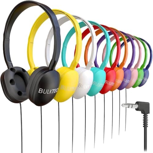 10 Pack Bulk Wired On-Ear Rubber Headphones with 3.5mm Connector, Multi