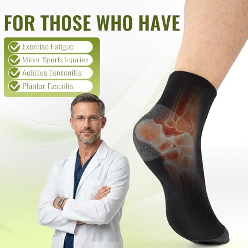 SukModen Compression Ankle Support Running Socks Men Women, 3 Pairs Quarter Bamboo Breathable Trainer Socks, Wicking Plantar Fasciitis Relief, Athletic for Sports Tennis Black Grey, 9-11 — view 4