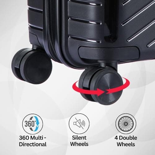 DK Luggage 20” Cabin Ryanair, EasyJet, BA, Jet 2 Hard Shell Approved Hand Luggage Polypropylene Suitcase 4 Wheel Spinner Luggage PP20 Black — view 6