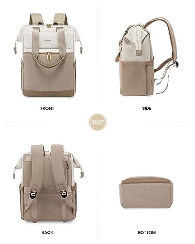 LOVEVOOK 17.3 inch Laptop Rucksack Bag for Ladies, Backpack Womens, Daypacks for Office Teacher Nurse, Fashion School Bags with USB Port for Work University Travel Business, Beige-Khaki — view 6