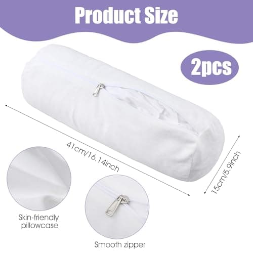 Bremorou 2 Pcs Cylindrical Pillow Case Cervical Neck Roll Pillow Cover With Zipper Round Soft Bolster Pillowcases Covers For Cylindrical Cushion, Neck Roll Pillow Case Only (16.14 X 5.9 Inch, White) — view 2