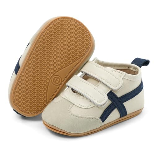 MASOCIO Baby Shoes Boys Girls First Walking Toddler Trainers Pre Walkers Prewalker Soft Sole Size 4 UK Child Infant 12-18 Months Beige — view 5