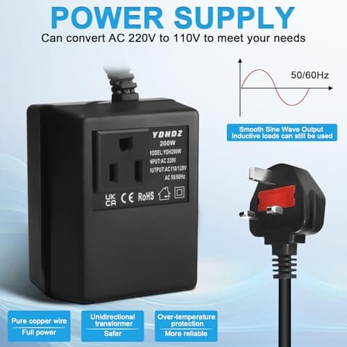200W Step-Down Power Supply voltage converter 220V/240V to 110V/120V(UK Plug), Smart and Efficient Temperature-Protected Adapter, Suitable for WiFi, POS Machines and Power Bank — view 3