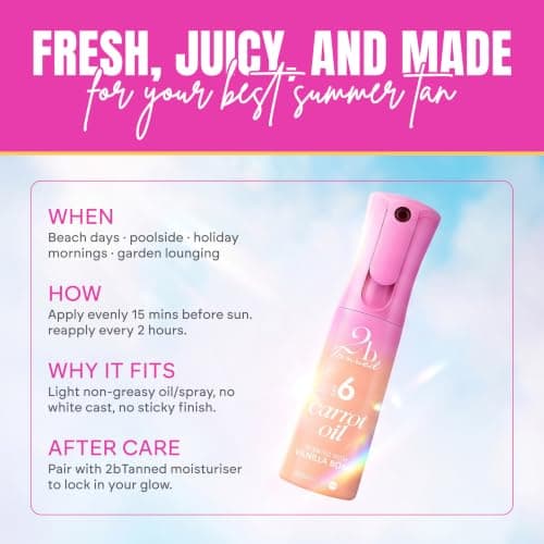 2bTanned Carrot Oil SPF 6 Sunscreen (100ml Travel Size), Dry Tanning Oil for Golden Glow, Easy To Apply Sun Tan Accelerator with Tyrosine Vitamins A & E, Lightweight Non Sticky Formula, Sugar Cloud — view 6