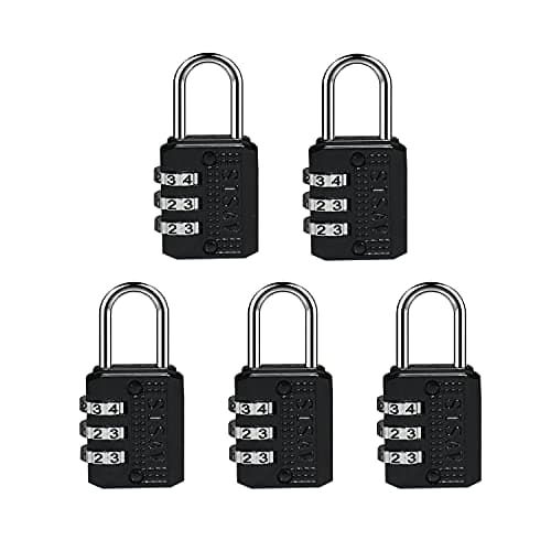 SISAV 3 Digit Combination Lock,Gym Padlock,Outdoor Padlock,Suitable for School Lockers,Tool Boxes,Travel Backpack,Hasp(Black 5pack)