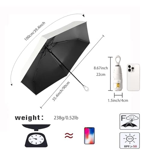 Mini Sun Travel Umbrella Ring handle Coating Layer Fabric Blocking/anti UPF 50 UV Protection 99.9% Compact Folding Purse Umbrella/Lightweight Small Portable Backpack/Rain Sun/Men Women Kids — view 2