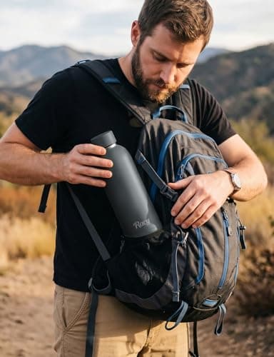 Stainless Steel Water Bottle with Strap - Insulated Metal Water Bottles Double Wall - 500ml/750ml/1L - 24hrs Cold/12hrs Hot - BPA Free - Leakproof for Sports, Hiking, Gym, Travel, Outdoor (Grey) — view 3