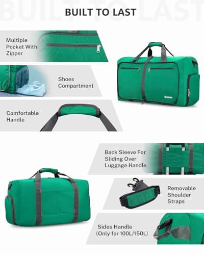 Gonex Foldable Travel Duffle Bag, 60L Lightweight with Shoe Compartment — view 3