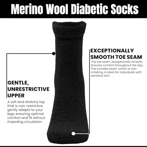 Towelogy Womens Diabetic Merino Wool Socks Loose Top Ultra Warm Winter Thermal Bed Socks UK Size 4-8 (Black, 1 Pair) — view 4