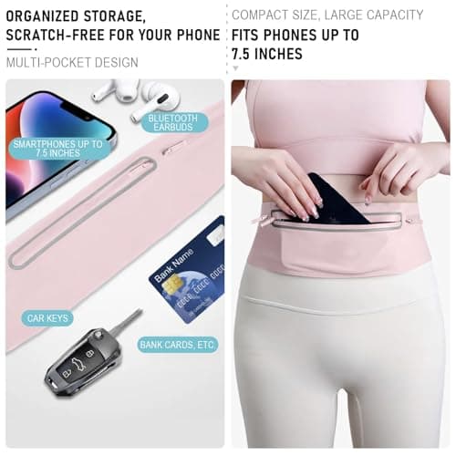 Mayoii Double-Layer Design Running Belt for Women and Men Lightweight Running Waist Belt with Water Bottle Pocket,Multi-Pocket Phone Holder Running Pouch (1, A-Pink, One Size) — view 4