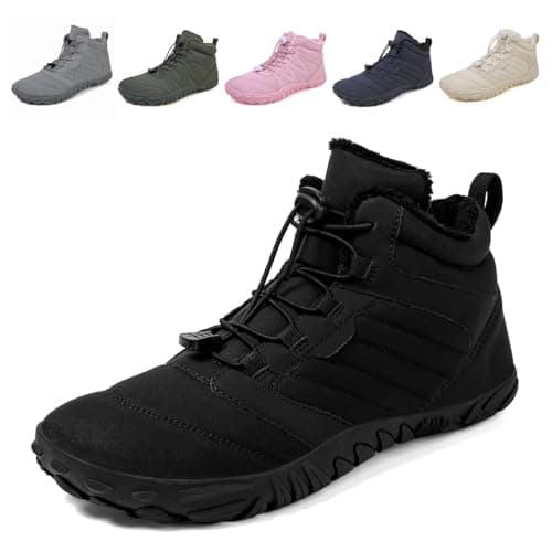 Fadezar Barefoot Boots Men Women Waterproof Snow Walking Boot Warm Fur Lining Barefoot Shoes Anti-slip Hiking Shoes 1698 Black UK 9 (CN 43)