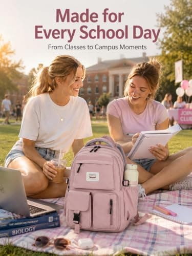 FIORETTO Lightweight School Backpack Womens, Cute School Bag for Teenager Girls, 15.6 Laptop Rucksack Backpack for School Casual Daypacks Travel Backpack for College Work Pink 25L — view 2