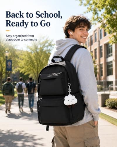 FIORETTO Backpack Womens School Bag Girls Boys, Lightweight Water-Resistant Fits 15.6” Laptop Large Capacity Rucksack with Anti-Theft Pocket, Ideal for School College Commuting Travel Black — view 3