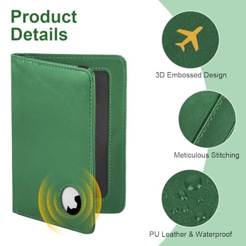 AOOSU Airtag Wallet Passport Holder Cover, PU Leather Passport Cover with RFID Blocking Travel Wallet, Portable Universal Travel Wallets Case Organiser for Money, Boarding Passes, Credit Cards Green — view 3