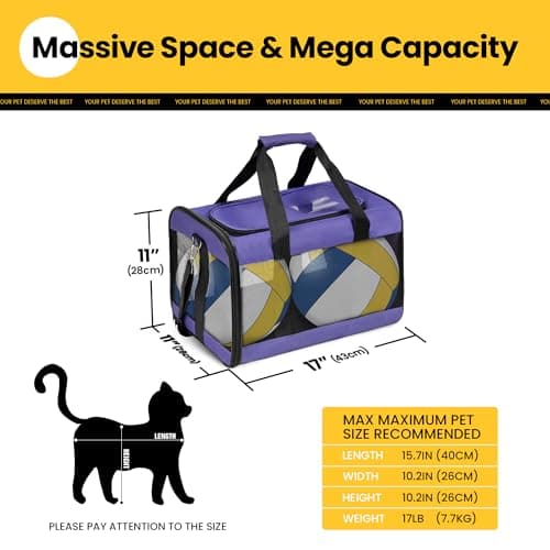 Conlun Cat Carrier Airline Approved, Soft-Sided Dog Carrier with Inner Safety Leash, Pet Transport Carrier for Small-Medium Cats Puppies up to 7KG, Collapsible Travel Kitten Carrier Bag,Purple(M) — view 2
