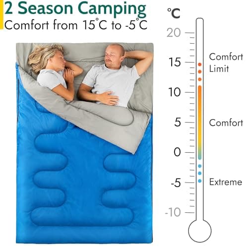 Trail Double Sleeping Bag For Adults, Envelope 2 Season Summer Spring Autumn 250gsm, Outdoor Camping, Lightweight Carry Bag, Storage Pockets, 200cm x 150cm — view 3