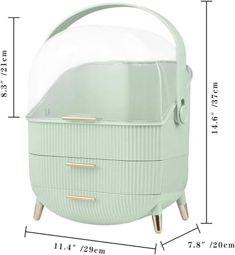 SIOOUI Makeup Organizer for Vanity, Portable Waterproof Dustproof Bathroom Organizer and Storage with Lid, Cosmetic Display Case Skincare Organizers (Mint Green) — view 5